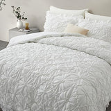 BEDAZZLED Queen Size Comforter Sets, White Bedding Comforter Set, 3 Pieces Pinch Pleat Bedding Sets with Comforter and Pillowcases Soft Farmhouse Shabby Chic Comforter for All Season BEDAZZLED