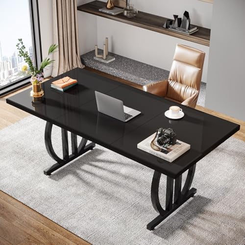 Tribesigns Computer Home Office Desk,Executive Desk,63 inch Large Modern Computer Desk with Metal Geometric Base,Conference Table,Black Tribesigns
