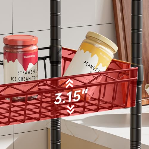 SINGAYE 6 Tier Basket Shelf Wire Shelving Unit Adjustable Storage Shelves Big Basket Rack for Garage Kitchen Office Pantry Corner 17" Dx12 Wx63 H Black SINGAYE