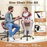 BESTFAIR Drafting Chair with Back, Height Adjustable Rolling Stool with Foot Rest, Tall 360° Swivel Stool PU Leather Chair with Wheels for Home Office, Standing Desk, Brown BESTFAIR