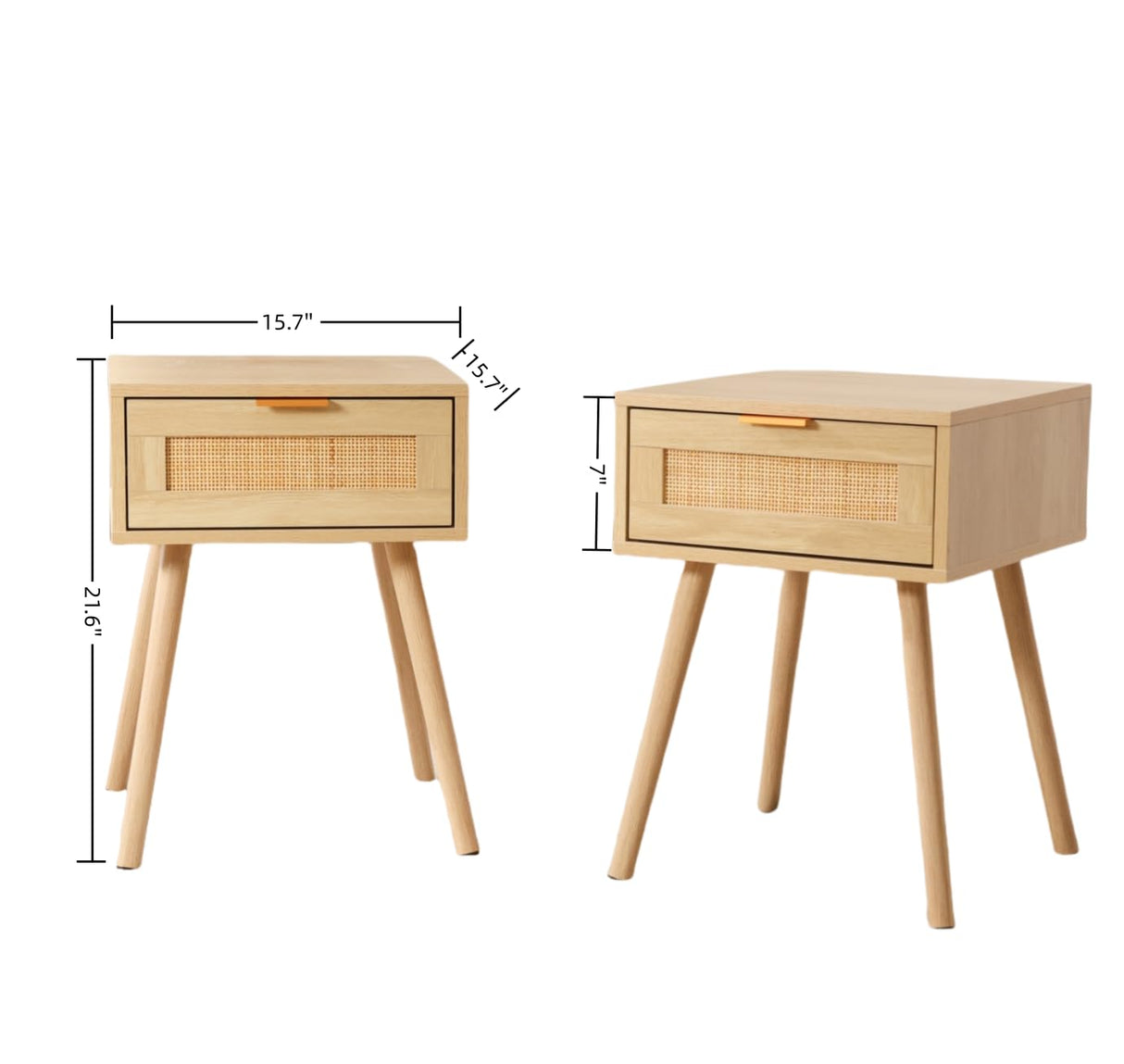 FUQARHY Rattan Nightstand Set of 2, Boho Side Table with Drawer, Mid Century Modern, End Table with Wood Legs for Bedroom, Dorm and Small Spaces FUQARHY
