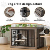 38 Inch Heavy Duty Dog Crate Furniture for Medium Dogs, Decorative Pet House End Table with 3 Doors & Adjustable Bowls, Wooden Cage Kennel Furniture Indoor, Rustic Grey Gardner Pet