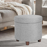 Homepop Home Decor | Upholstered Round Storage Ottoman | Ottoman with Storage for Living Room & Bedroom, Light Gray Tweed Large HomePop