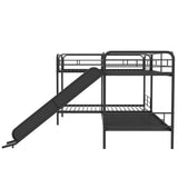 DNChuan Quad Bunk Beds,Metal L-Shaped with Slide and Ladder,Twin Size Bunk Beds for 4 - Black DNChuan