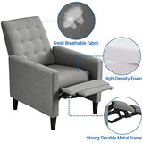 Yaheetech Fabric Recliner Chair with Adjustable Back & Footrest, Mid-Century Modern Accent Armchair Reading Chair, Tufted Upholstered Sofa with Pocket Spring for Living Room Bedroom Gray