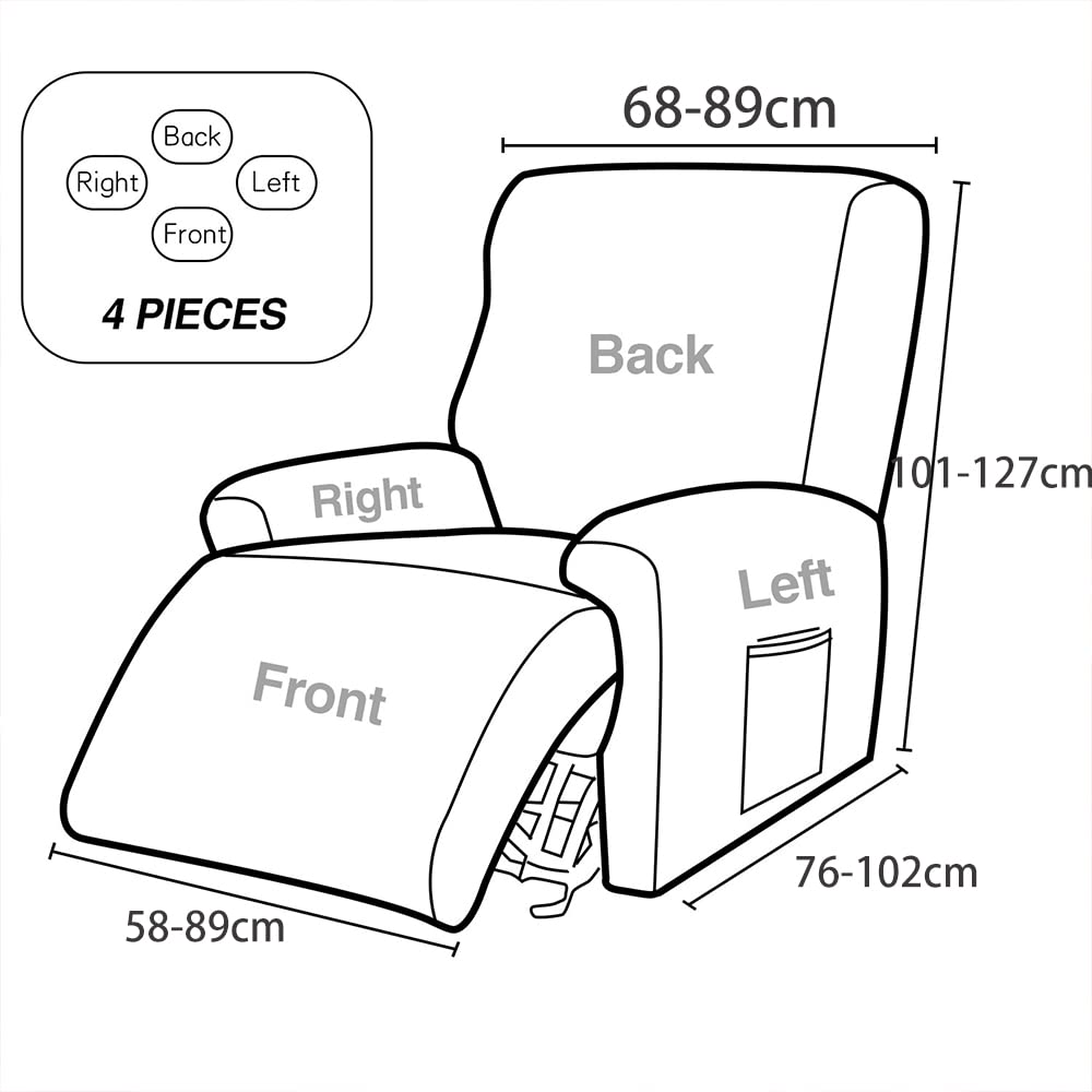 CHNSHOME Recliner Chair Covers, 4-Piece Stretchy Slipcover with Remote Control Pocket, Black and White Leaves Pattern, Traditional Style CHNSHOME