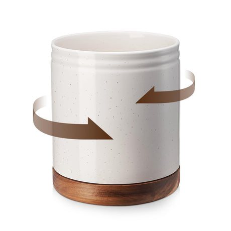 DOWAN 7.6" 360° Rotating Utensil Holder, Cooking Utensil Holder, Kitchen Utensil Holder for Countertop, Ceramic Utensil Crock, Large Utensil Holder for Kitchen Counter, Protection Cork Bottom, White DOWAN