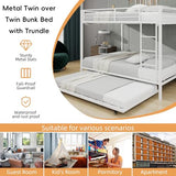 HSUFLWS Metal Queen Over Queen Bunk Bed with Trundle, Heavy Duty Bunk Beds with Full-Length Guardrails & Double Side Ladders, 3 Bunk Beds for Kids Teens Adults, Noise-Free (White, Queens Over Queens) HSUFLWS