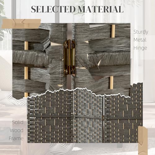 HOMCOM 8 Panel Room Divider, Folding Privacy Screen, 5.6' Room Separator, Wave Fiber Freestanding Partition Wall Divider, Dark Gray HOMCOM