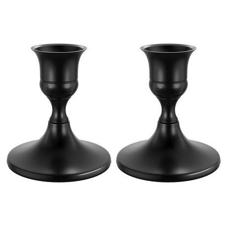 zeochyni Black Taper Candle Holders Set of 2, Vintage Metal Candlestick Holders for Dinner Room Table Centerpiece or Mantel Wedding Party Decor zeochyni