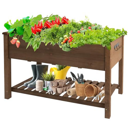 Gowoodhut Raised Garden Bed 48x24x30in, Elevated Wood Planter Box Can Grow Vegetables, Flowers and Herbs Suitable for Backyard, Patio, Balcony, Terrace, Veranda （Brown） - WoodArtSupply