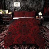 Feelyou Adults Gothic Skull Bedding Set Queen Size Kids Damask Print Comforter Goth Bohemian Duvet Breathable Soft Lightweight Microfiber Black Red Room Decor with 2 Pillowcases Feelyou