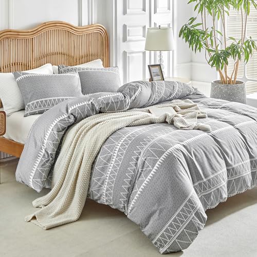 Lekesky Duvet Cover Queen Size, Grey Breathable Comforter Cover Queen Size 3pc Ultra Soft Brushed Bedding Duvet Cover Set with Zipper Ties (1 Duvet Cover 90x90 inches with 2 Pillow Cases) Lekesky