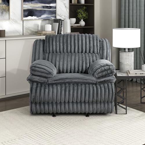 Lexicon Manual Glider Recliner Chair, Corduroy Manual Tab Pull Reclining Chair with Pillow Top Arms, Plush Cushions, Cozy Theater-Style Accent for Living Room/Bedroom, Easy Assembly, Dark Gray Lexicon