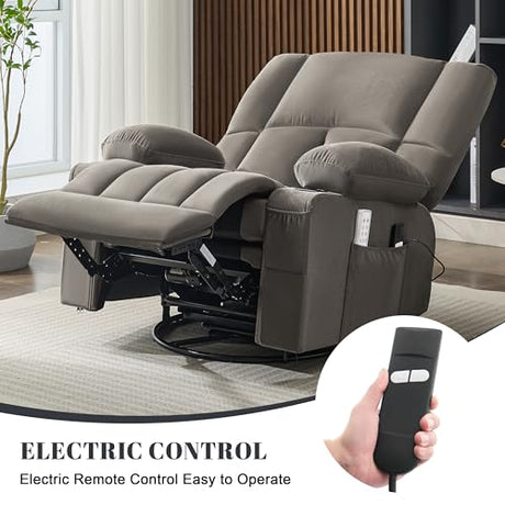 Reedvales Oversized Recliner Chairs for Adults, 270° Swivel Rocker Recliner with Heat and Massage Lazy Boy Recliner, Recliner Chairs Single Sofa Seat with Cup Holders (Grey, Electric) Reedvales