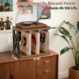 QILICHZ Record Holder,80-100Lps Vinyl Records Storage,Stackable Vinyl Holder,2-Tier Record Player Stand,Wood Turntable Stand,Records Player Table for Magazine, Book, Files, Albums QILICHZ