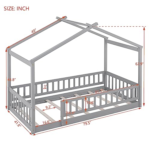 NicBex Gray Wood Family-Friendly Canopy Loft Bed Frame for Queens - WoodArtSupply