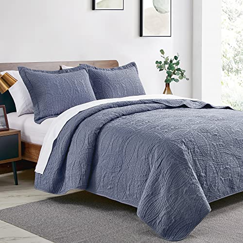Love's cabin Quilts for Queen Bed Blue Bedspreads - Soft Bed Summer Lightweight Bedspread Comforter - Modern Style Coin Pattern Coverlet for All Season - 3 Pieces (1 Quilt, 2 Pillow Shams) Love's cabin