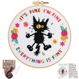 Louise Maelys Cute Cat Embroidery Kits for Beginners,Adults Starter Cross Stitch Kit with Funny Animal Pattern,DIY Needlepoint Everything is Fine