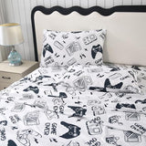 SDIII 4PCS Black and White Gamer Bedding Sheet Sets for Boys Girls Teens and Kids, Bed in a Bag Full Sheet Set, Video Game Bed Sheet Set on Amazon, Full SDIII