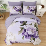 Dobuyly Purple Comforter Set Full Size 7 Piece Bed in a Bag Full, Purple Floral Printed on Light Purple Comforter Set with Sheets, Soft Microfiber Botanical Complete Bedding Set for All Season Dobuyly