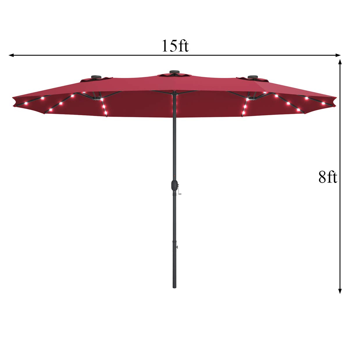 Tangkula 15 Ft Solar LED Patio Double-Sided Umbrella, Extra Large Umbrella w/ 36 Solar Powered LED Lights & Crank System, Outdoor Twin Umbrella for Garden, Deck, Poolside, Patio (Burgundy) Tangkula