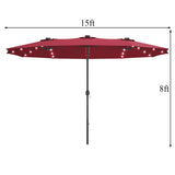Tangkula 15 Ft Solar LED Patio Double-Sided Umbrella, Extra Large Umbrella w/ 36 Solar Powered LED Lights & Crank System, Outdoor Twin Umbrella for Garden, Deck, Poolside, Patio (Burgundy) Tangkula