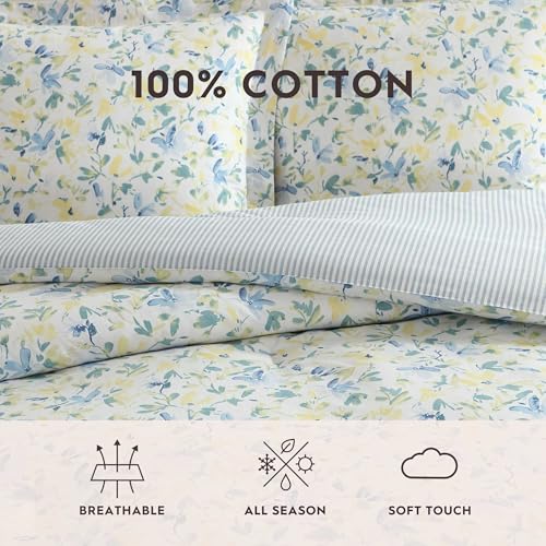 Laura Ashley - King Comforter, Soft Reversible Bedding Set, Includes Matching Shams with Bonus Euro Shams & Throw Pillows, Farmhouse Home Decor (Nora Blue, King) Laura Ashley