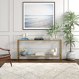Henn&Hart 64" Wide Rectangular Console Table with Glass Shelf in Brushed Brass, Entryway Table, Accent Table for Living Room, Hallway Henn&Hart