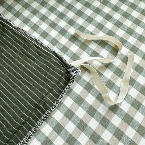 PinkMemory Green Striped Duvet Cover Queen 100% Washed Cotton Olive Green Stripes Duvet Cover Set Full 3pcs Pinstripe Pattern Bedding Set with Zipper Closure Corner Ties,Soft Breathable PinkMemory