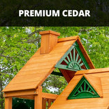 Gorilla Playsets 01-0006-AP Pioneer Peak Wood Swing Set with Wood Roof, Tire Swing, Clatter Bridge and Tower, Ramp, Slide, Two Swings, Amber Gorilla Playsets