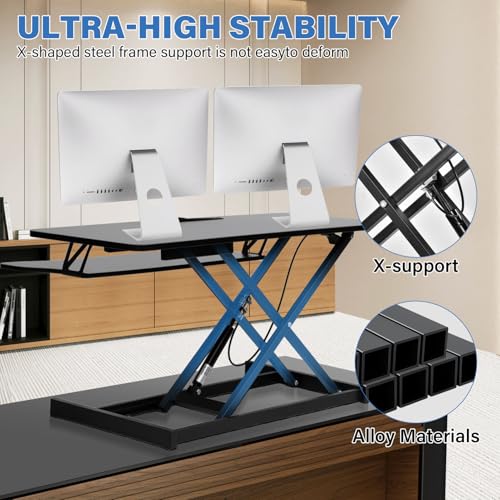 37 Inch Standing Desk Converter - Manual Pneumatic Spring, Two Monitor Stable Standing Desk Converter, 5.9" to 18.8" Height Adjustable Laptop Workstation with Keyboard Tray for Home, Company(Black) Generic