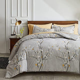 UOZZI BEDDING Gray Twin Size Duvet Cover Set with 2 Pillow Shams-Gray Branch Style 800 TC Zipper Closure 4 Corner Ties Adult Men Women Style Dots Floral White Tree Style Reversible Design UOZZI BEDDING