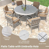 VilroCaz 6-Person Acacia Wood Outdoor Dinning Set, All-Weather Outdoor Round Dining Table with Umbrella Hole and 6 Cushion Chairs for Patio Backyard Garden VilroCaz