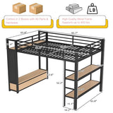 ICIUIOIR Queen Loft Bed Frame with Shelves, Drawers, Pegboard and Wardrobe, All-in-One Black Storage Loft Beds for Adults, MDF + Metal Bed Frame, Space-Saving Design for Bedroom/Queen ICIUIOIR