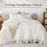 JOLLYVOGUE King Size Comforter Set, White Seersucker 3 Pieces Comforters King Size, Lightweight & Fluffy Bedding Sets King for All Season with 1 Ruffle Comforter and 2 Ruffle Pillowshams JOLLYVOGUE