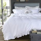 Queen's House White Ruffle Twin Duvet Cover, Washed Cotton Shabby Boho Chic Farmhouse Bedding Comforter Cover 3 Pieces Kids Duvet Quilt Cover Twin Ultra Soft Aesthetic Cute Girls Teen Bedding QSH