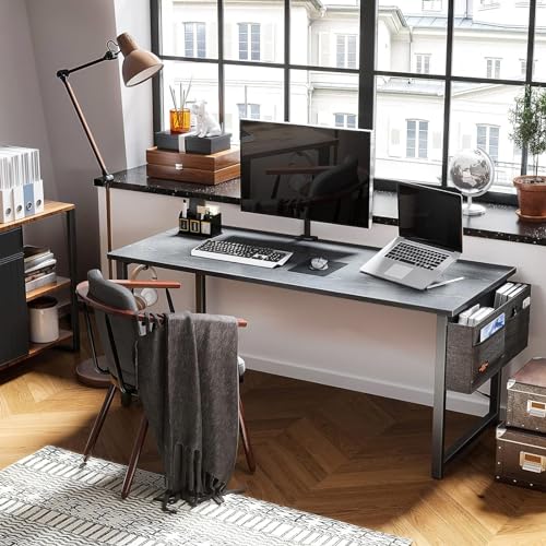 ODK Computer Desk Large Office Desk, 63 Inch Gaming Desk with Storage, Modern PC Desk Work Table with Headphone Hook for Home Office, Spliced Tabletop, Black - WoodArtSupply