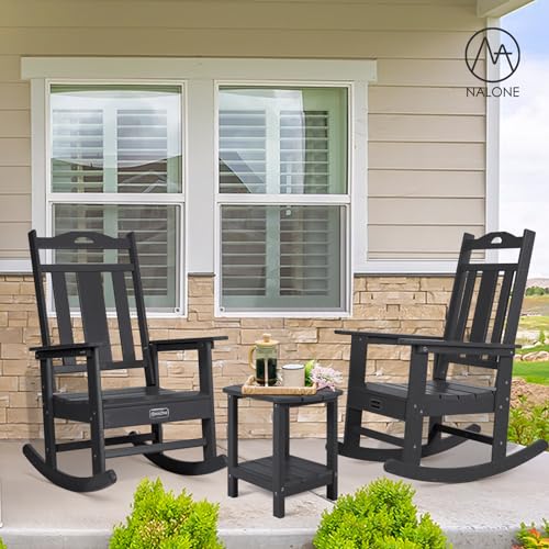 nalone Outdoor Rocking Chairs Set of 2, HDPE All Weather Resistant Rocking Chair for Porch, Oversized Patio Rocker Chair for Adult, Outdoor Rockers for Garden Lawn - WoodArtSupply