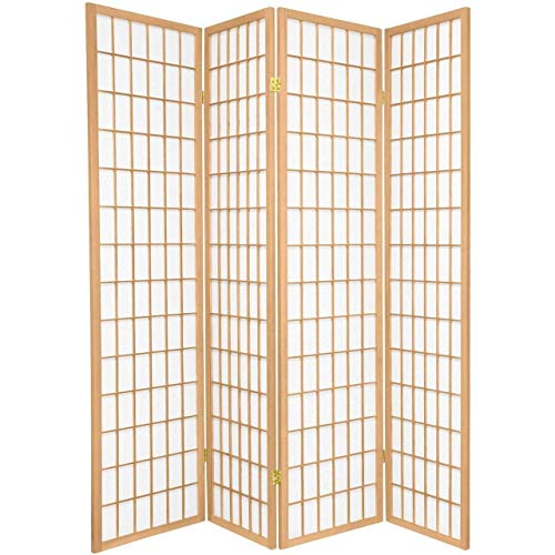 GTU Furniture Japanese Style 4 Panels Wood Shoji Room Divider Screen Oriental for Home/Office (Natural) GTU Furniture