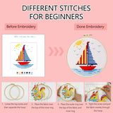 Zhenqing Sailboat Cross Stitch Kit for Beginners with Hoop, 14CT Striped Boat Design, 16x16cm Nautical Embroidery Set (70823)