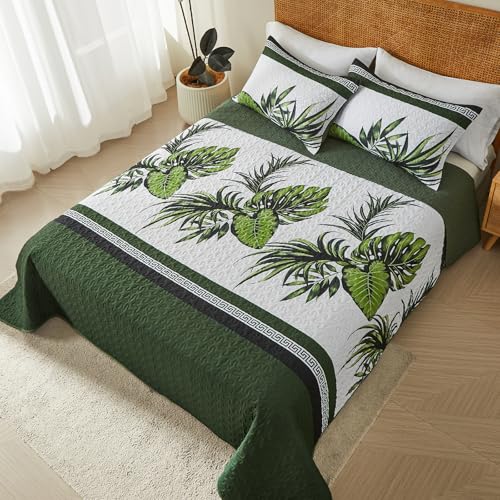 OARAGE Quilt Bedding Set, Olive Green King/Cal King Comforter Set, Bedding Comforter Sets, Soft Lightweight Bedspread, Ultrasonic Microfiber Bed Coverlet for All Season (1 Quilt,2 Sham) OARAGE