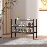 ROMGUAR CRAFT 3 Tier Bamboo Shoe Rack for Closet Free Standing Wood Shoe Shelf Storage Organizer for Entryway Small Space Stackable 27"x11"x20" (Black) ROMGUAR CRAFT
