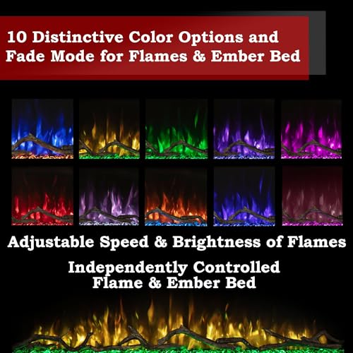 Modern Flames Spectrum Slimline 50 inch Wall Mount Built in Electric Fireplace Insert | Fully Recessed 4'' Wall | SPS-50B Modern Flames