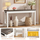 Cyclysio 63" Console Tables for Entryway, Long Console Tables for Living Room, Behind Couch Table, Sturdy Wood Support Farmhouse Entryway Table with 3AC+2USB Charging‌ Station, Oak Grey Cyclysio