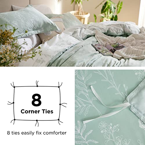 Bedsure Duvet Cover Queen Size - Reversible Green Queen Duvet Cover Set with Zipper Closure, 3 Pieces Floral Patterned Bedding Set with 8 Corner Ties and 2 Pillow Shams Bedsure