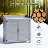 Gizoon Outdoor Potting Bench with Metal Tabletop, Outdoor Garden Patio Wooden Storage Cabinet with Adjustable Shelf, Double Doors Garden Work Bench for Backyard, Patio, Lawn - Grey Gizoon