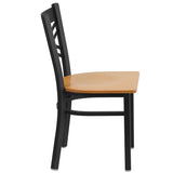 Flash Furniture 2 Pack HERCULES Series Black ''X'' Back Metal Restaurant Chair - Natural Wood Seat Flash Furniture