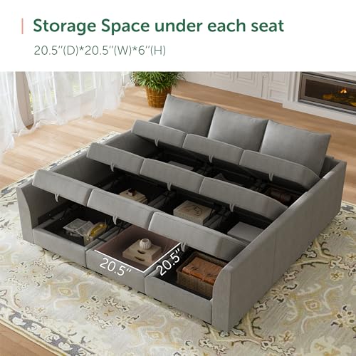 HONBAY Modular Sectional Sofa with Storage, Sleeper Sectional Sofa Modular Sectional Couch for Living Room, Grey