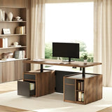 ModernMate Executive Standing Desk with Drawers & Storage, 71'' Adjustable Electric Stand Up Wood Desk with Privacy Panel, AC/USB, File Cabinet, Large One-Piece Destop for Home Office, Black Walnut ModernMate